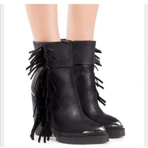 Jeffrey Campbell Bandero  boots Fringe western style heels size 8,5 black biker